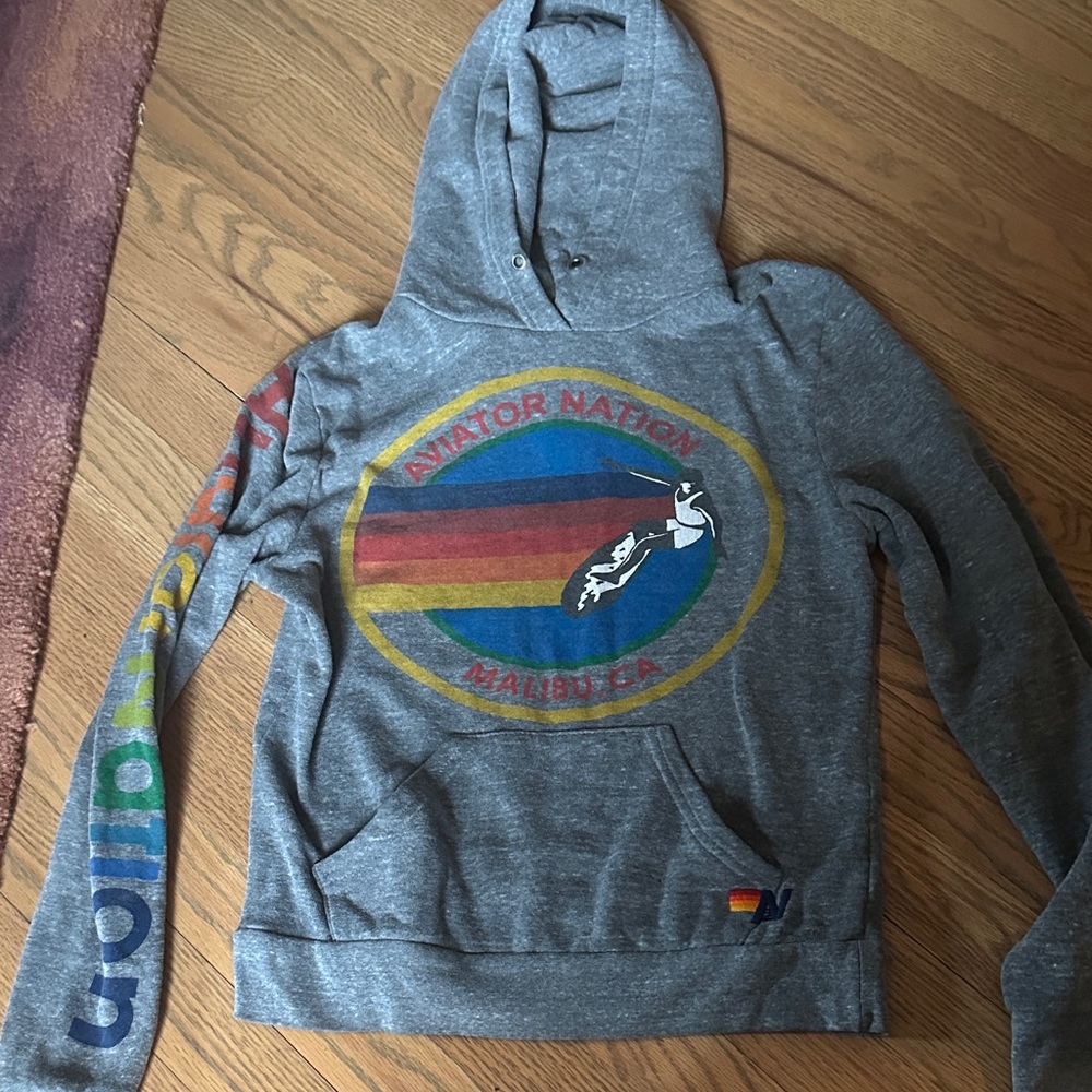 Aviator Nation Gray Hoodie with Rainbow Design Adult Size XS